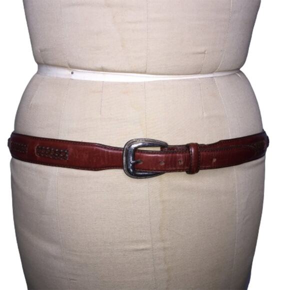 Brighton Leather Basket weave Belt Silver Buckle chestnut cherry - Picture 1 of 9